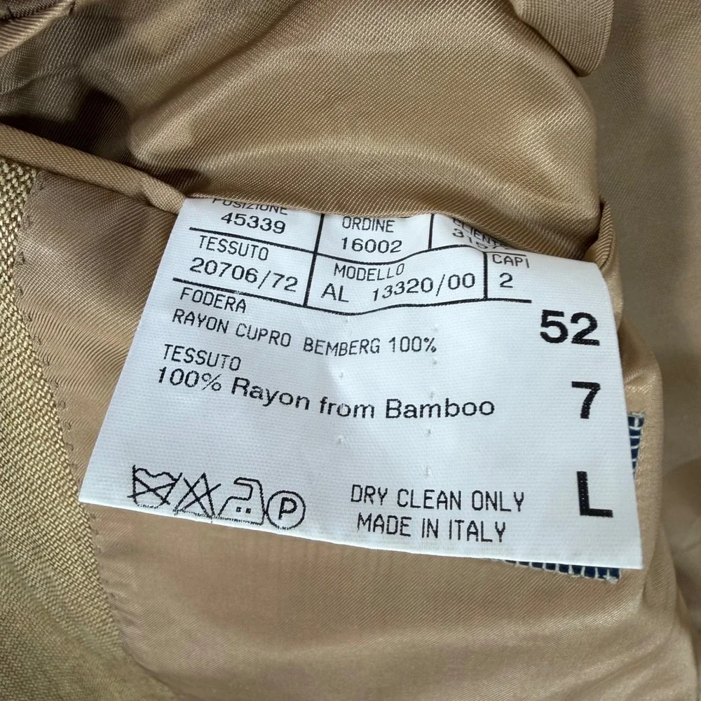 Canali Mens 3 Button Blazer Sport Coat Size 52 L Tan Bamboo Rayon Saks Fifth Ave